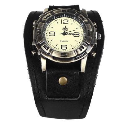 Quarzuhr für Herren Damen Vintage PU-Lederarmband Verstellbare Passform Mode Quarzarmbanduhr Schwarz