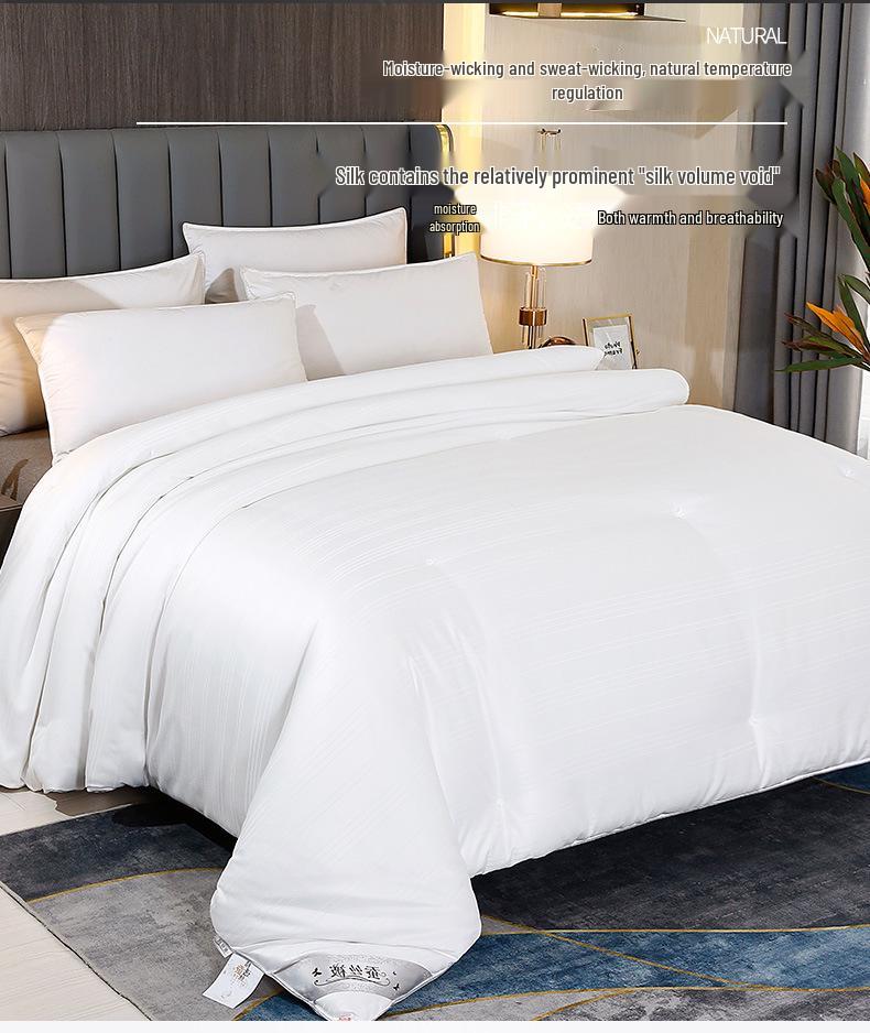 100% Cotton Jacquard Mulberry Silk Quilt - All-Season Double Quilt for Spring, Autumn, Summer & Thickened Winter Options