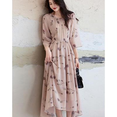 Demana fließendes Chiffon-Maxikleid mit französischem Blumenmuster