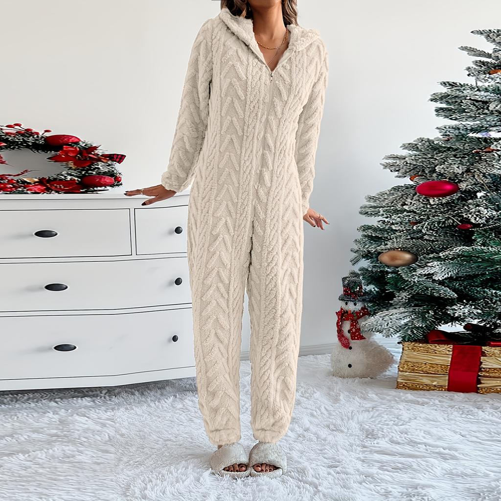 Women's Fashion Solid-Color Homewear Plush Comfortable One-Piece Pajama