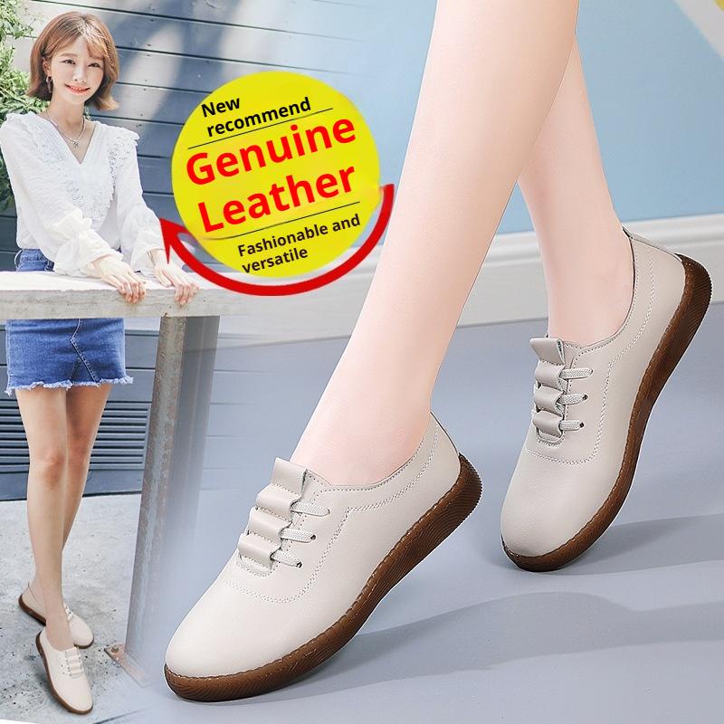 Frühlings-Weichsohlen-Echtleder-Weiße Schuhe für Damen Ausgehöhlte Mokassins zum Gehen und Freizeit-Lederschuhe