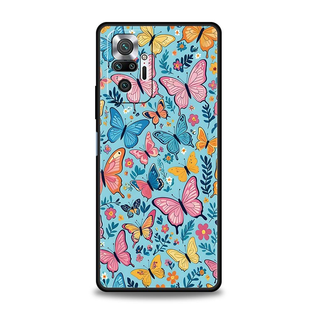 Butterfly Design Phone Case Cover for Redmi 14C 10C Note 15 14 13 12 10 11 K40 Pro Plus 5G Shockproof Soft TPU Shell Fundas Bag