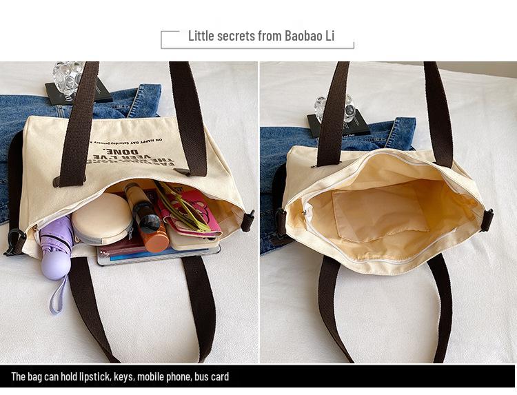 Korean Style Large Capacity Canvas Tote & Crossbody Bag for Women - Trendy Student Handbag