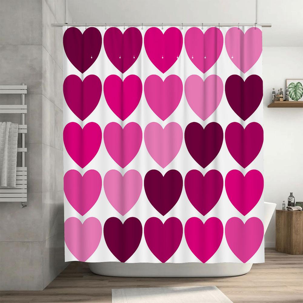 Bright Pink Deep Red Heart Shower Curtain Set for Bathroom Decor 3D Printed Fabric Waterproof Bathroom Accessories Perfect Gift