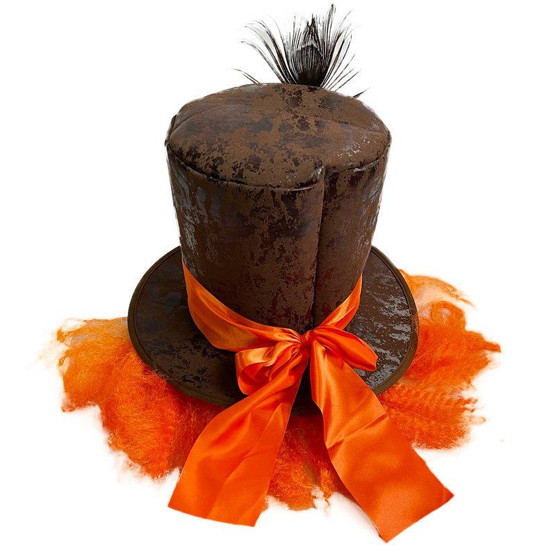 Peacock Feather Halloween Mask & Orange Wig Hat Combo