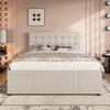 (=WX000502AAA) Polsterbett, 140x200cm, Doppelbett mit drei Schubladen, Ausziehbett, Verstellbares Kopfteil, Ohne Matratze, Beige