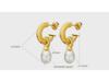 Baroque Pearl C-Shaped Titanium Earrings for Girls - Non-Fading, European & American Style
