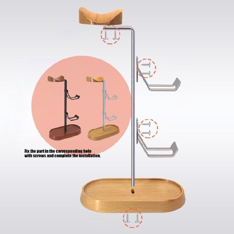 Space Saving Wood And Metal Gaming Headphone Hanger Holder Support Base With Build In Controller Mount