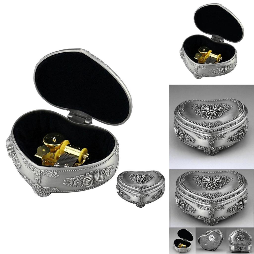 Stunning Silver Alloy Heart Shape Music Box For Kids With Classic Wind Up Mechanism