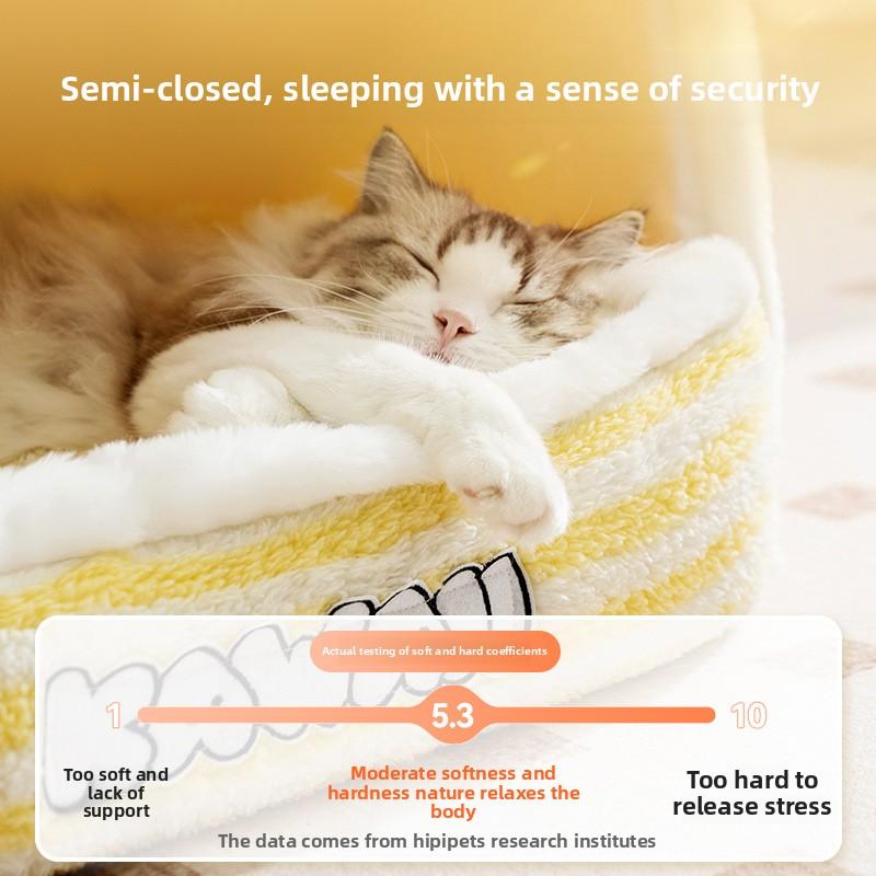 Cats Autumn and Winter Warm Windproof Big Ears Cute Pet Cat Litter Dog Classic Striped Kennel Yurt Pet Litter Pad