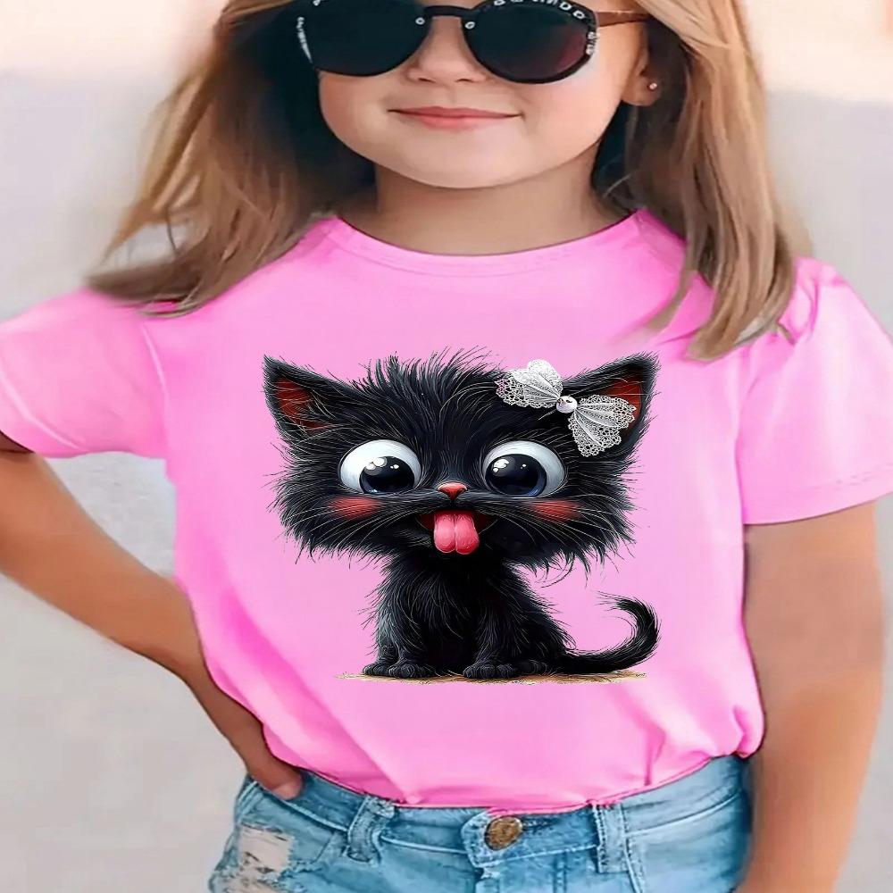 Summer Fashion Girls Short-sleeved T-shirt Cartoon Pattern Printed Casual Versatile Top
