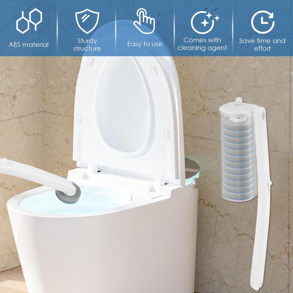 18/48Pcs Disposable Toilet Brush 360° Deep Cleaning Long Handle Wall-mounted Bathroom Cleaning Tool Set Replaceable Brush Head