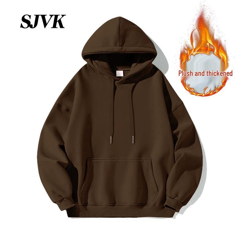 Herren Weinrot Plus Samt Kapuzenpullover - Lässige Lockere Herbst/Winter Oberbekleidung