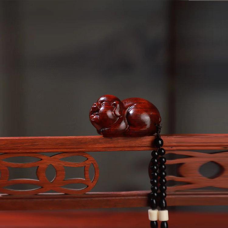 Sandalwood Pixiu Handheld Carved Pendant Ornament - Douyin Craft Gift