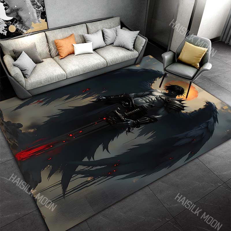 

Dark-winged warrior holding sword Print Carpet Rug for Living Room Bedroom Sofa Doormat Home Decor Non-slip Floor Mat 40x60cm