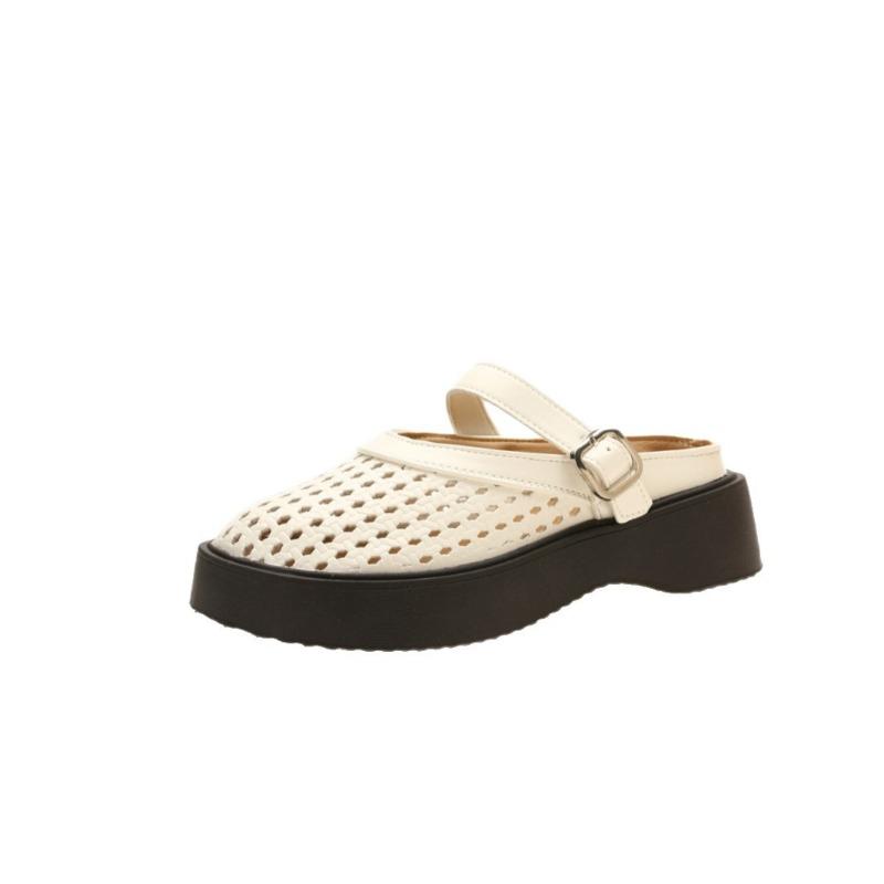 Going Out High-end Thick-soled Woven Hollow and Breathable Bag Head Half Slippers Women's New Summer One-pedal Sandals