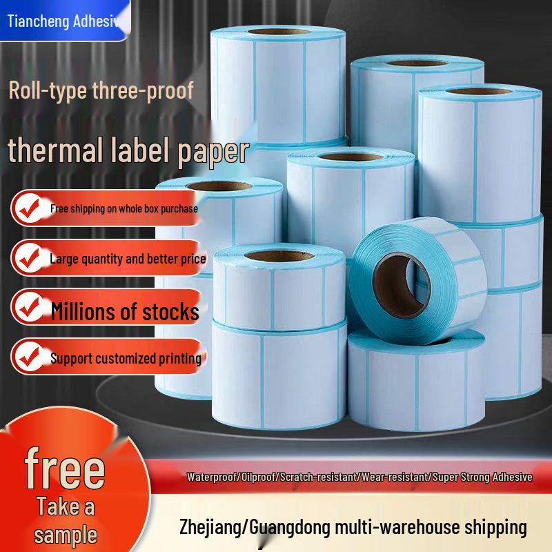 Durable Thermal Label Paper 60x40-100x100-100x150, Custom Adhesive Barcode Stickers
