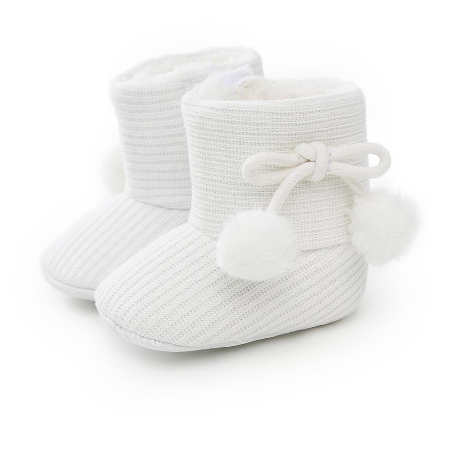 Newborn Baby Girls Snow Winter Boots Infant Toddler Soft Sole - Winter Warm Crib Booties Shoes 12 белый