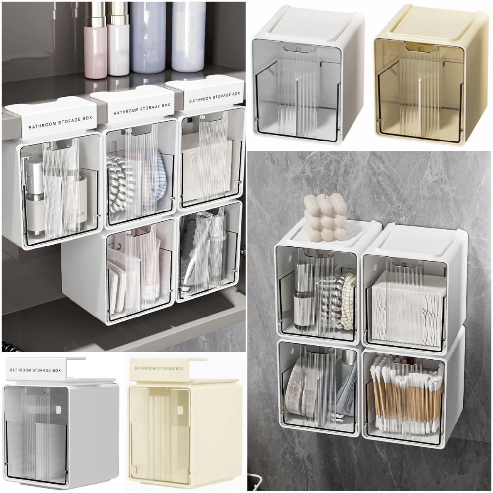 Compartmentalized Cosmetic Storage Box Hanging Design Yellow White Sorting Storage Box Plastic No-drill Pull-Out Storage Drawer