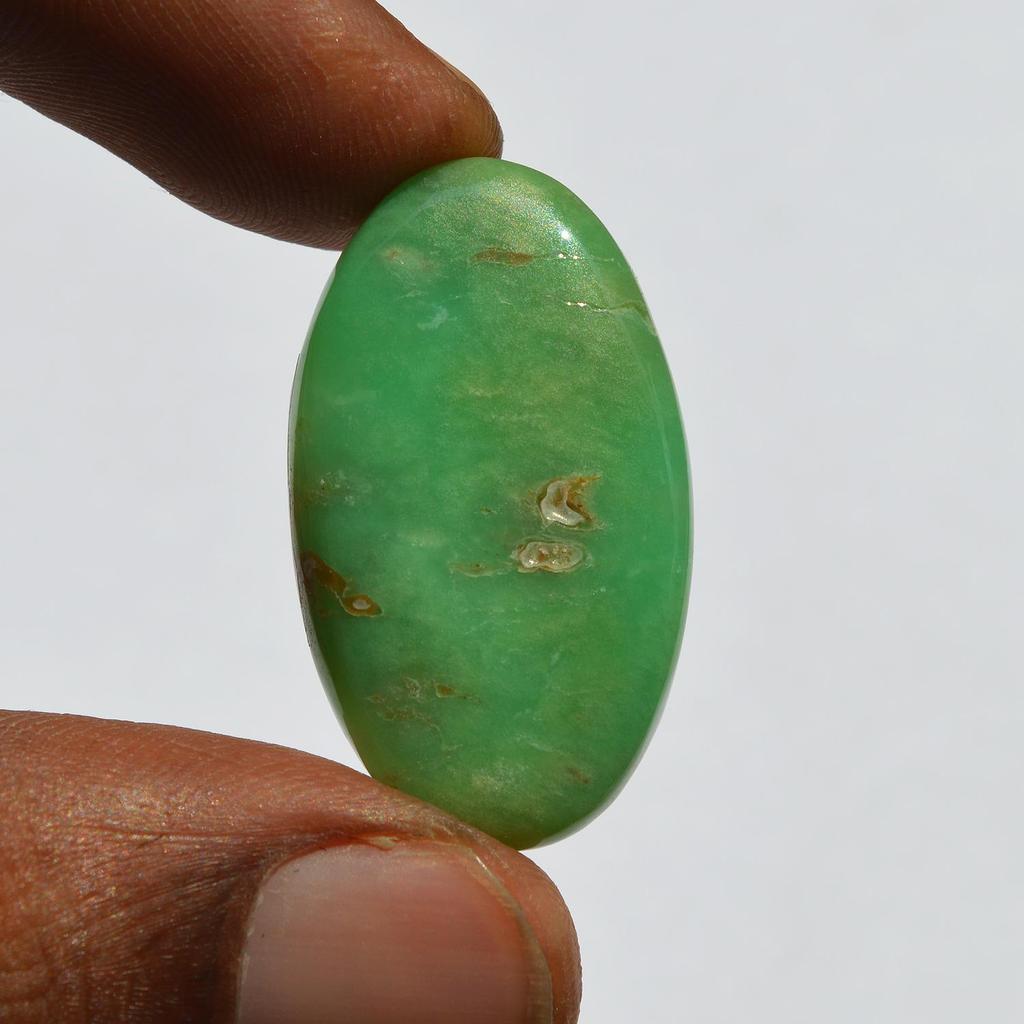 Natural Chrysoprase Gemstone Cabochon - Loose Semi Precious Stone 25 Carats Oval Shape 31x18 Mm, Jewelry Craft Supply