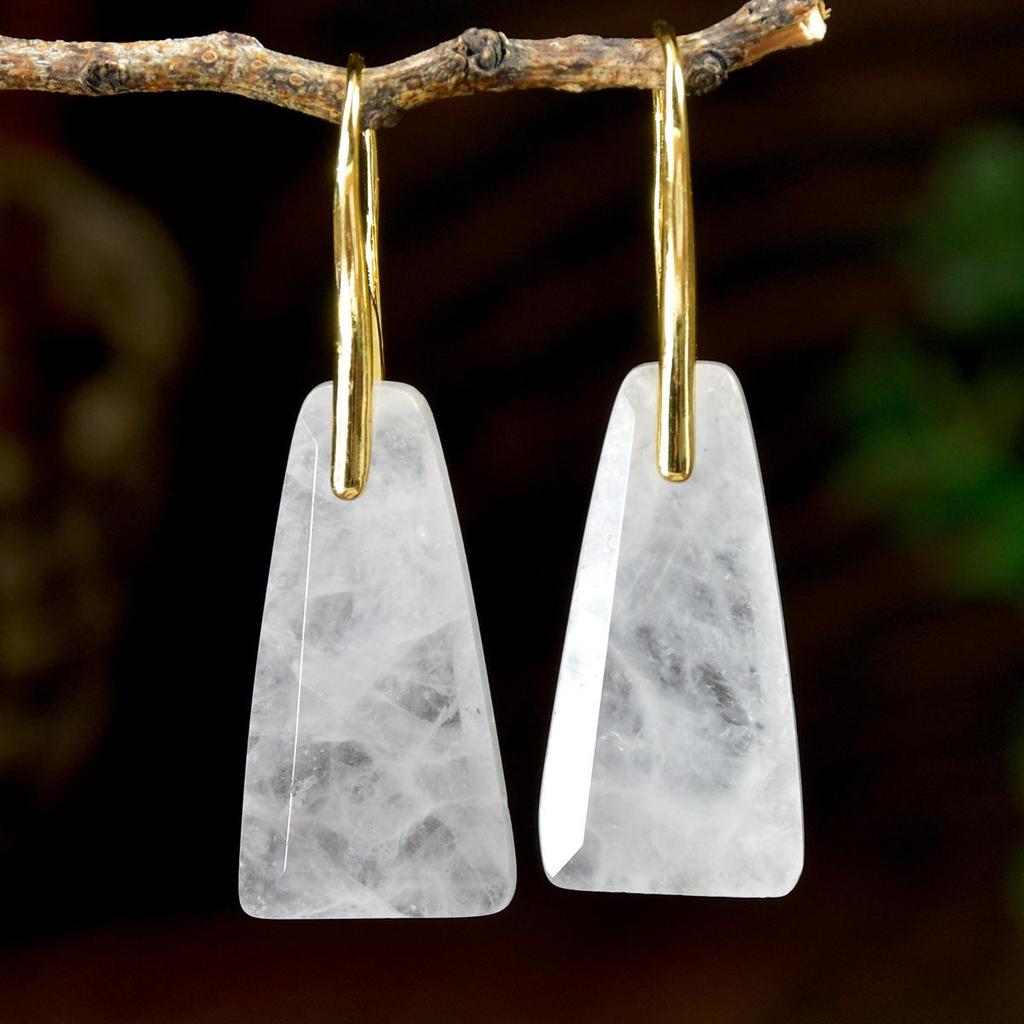Faceted Trapezoidal Natural Stone Earrings for Women - Luxury Tiger Eye Danglers