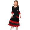 Girls V Neck Contrast Dots Tiered Ruffle Flamenco Dress Lace Trim 3/4 Sleeves Back Invisible Zipper for Performance Competition