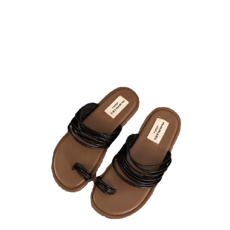 Retro toe slippers women's summer wear new French niche fairy wind vacation seaside beach soft flat sandals