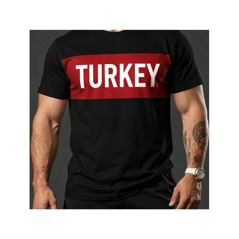 Men'S Turkey National Team T-Shirt - Flag And National Colors, Breathable Short Sleeve Round Neck Casual Top with Iconic Red And White Stripe