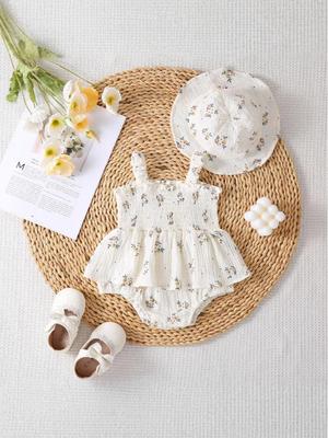 2025 Baby Floral Sleeveless Romper with Hat