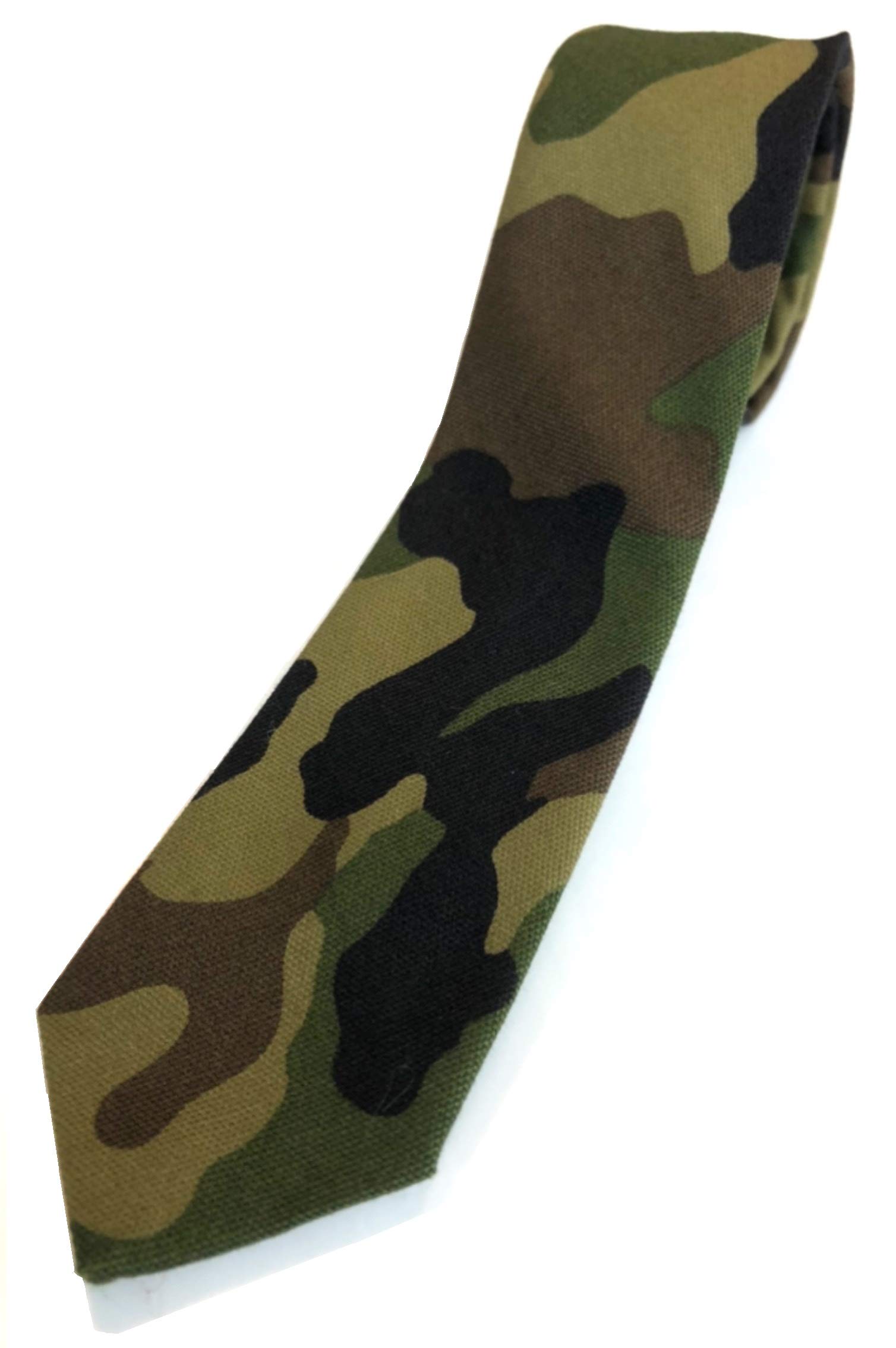 [HANG OVER] [Made in Japan] Denim Cotton Necktie, 5cm Wide Tip, Slim Narrow Tie (Green Camouflage)