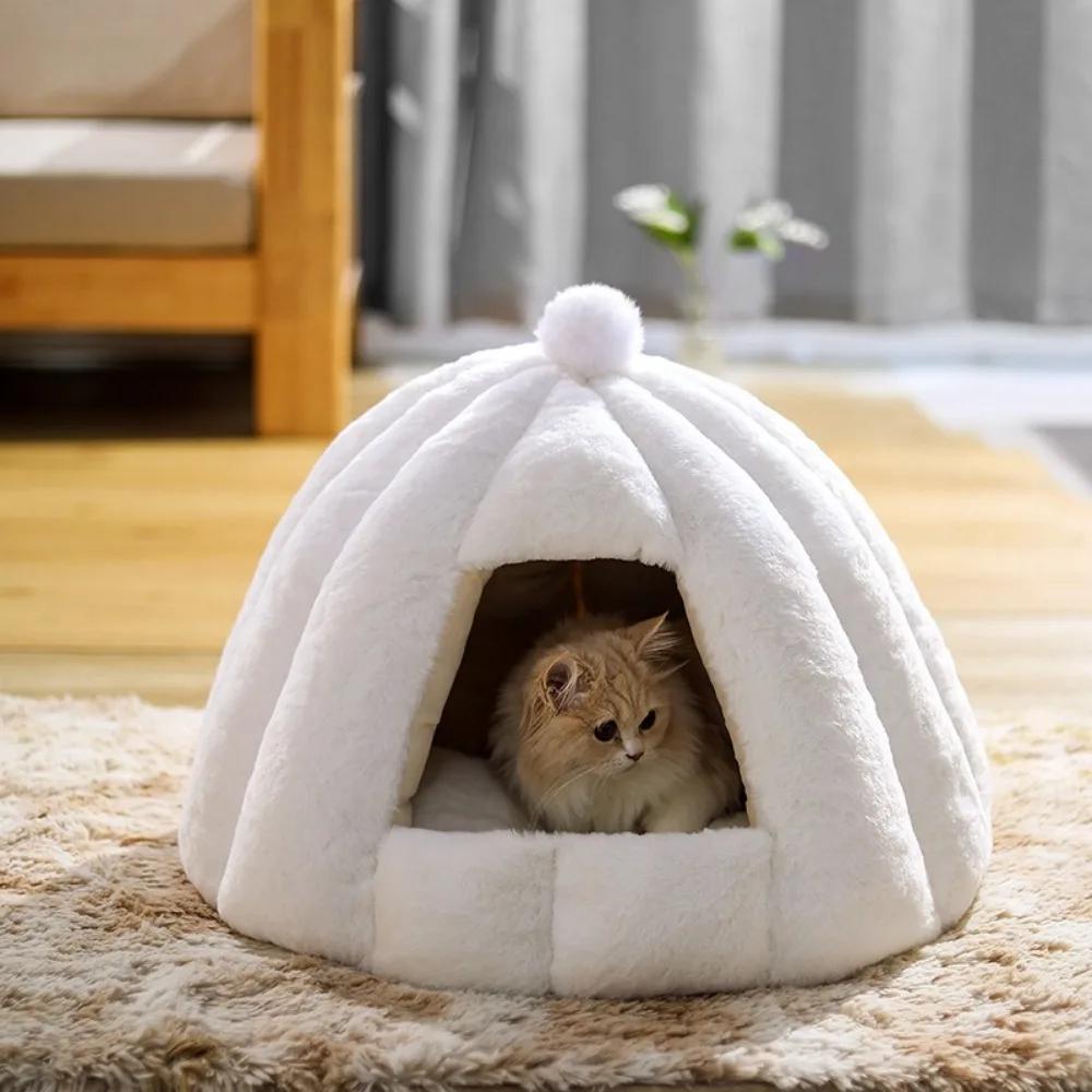 Deep Sleep Pumpkin Kennel Semi-closed Cats Kennel Rabbit Fur Autumn and Winter Nest Pad Pet Kennel Small and Medium-sized Dogs