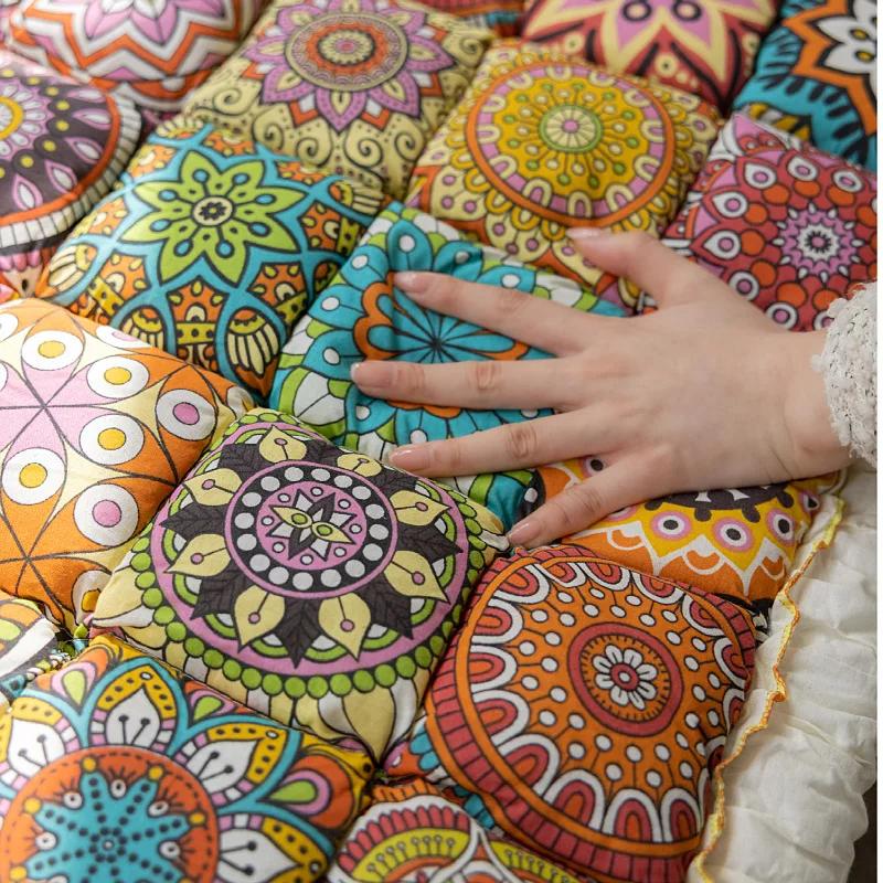 New Bohemian Pure Cotton Couch Cushion Universal for All Seasons Sofa Mat Home Mat Decor Non-slip Rectangular Seat Couch Cushion