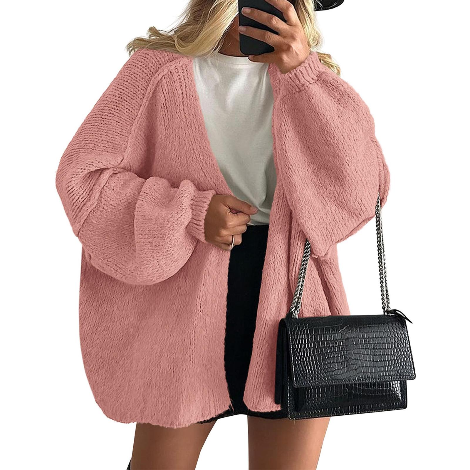 Women s Fashion Color Coats Long Sleeved Knitted Casual Cardigan Sweater Jacket XL