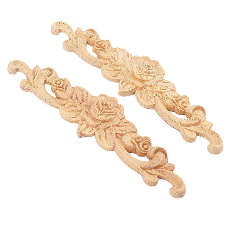 Wood Carved Unpainted Rose Flower for Cabinets Window Mirror Door Home Decor
