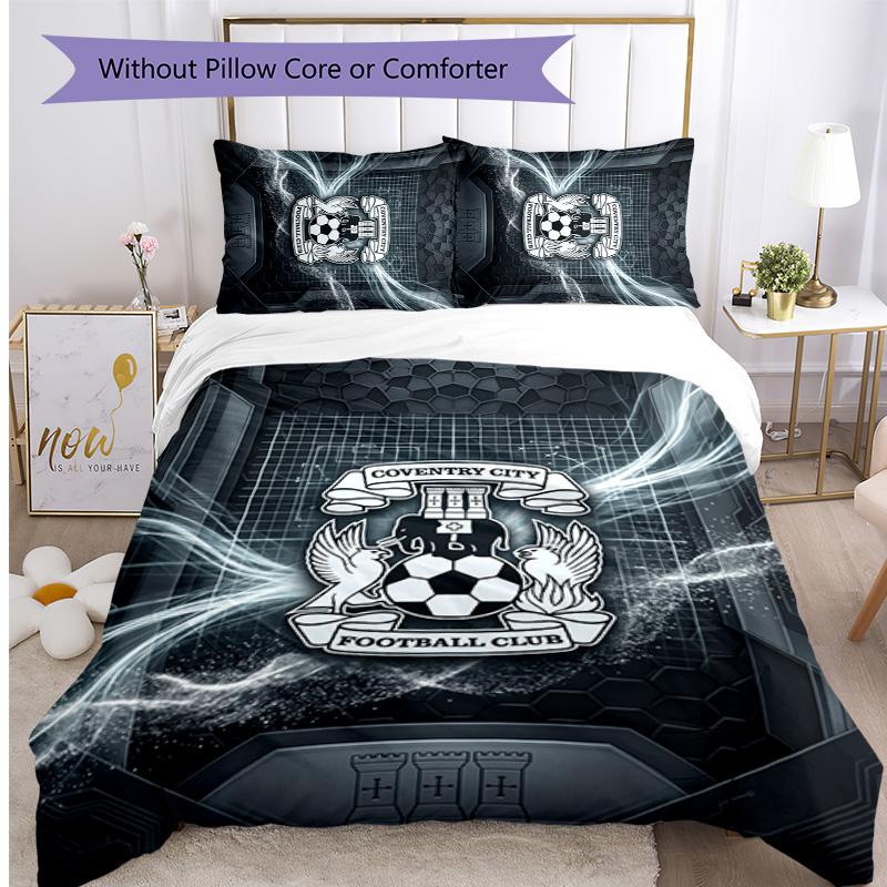 Coventry City Football Printed 3 Pieces Bedding Set, Comfortable Skin Friendly Bedroom Duvet Cover Set