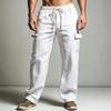 Herren Weiße Leinen Cargo-Hose mit Tunnelzug und Seitentaschen mit Patte - Entspannte Sommerurlaubs-Hose