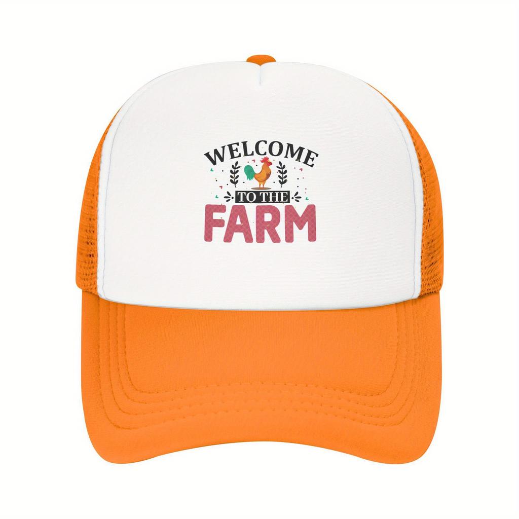 Welcome To The Farm Rooster Trucker Hat Breathable Mesh Baseball Cap Casual Outdoor Unisex