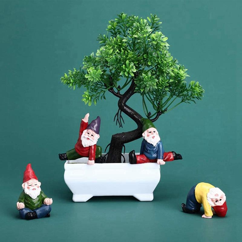 Funny Garden Gnomes, Yoga Dwarf Garden Ornaments, Fairy Garden Gnome Accessories Miniature Decorations