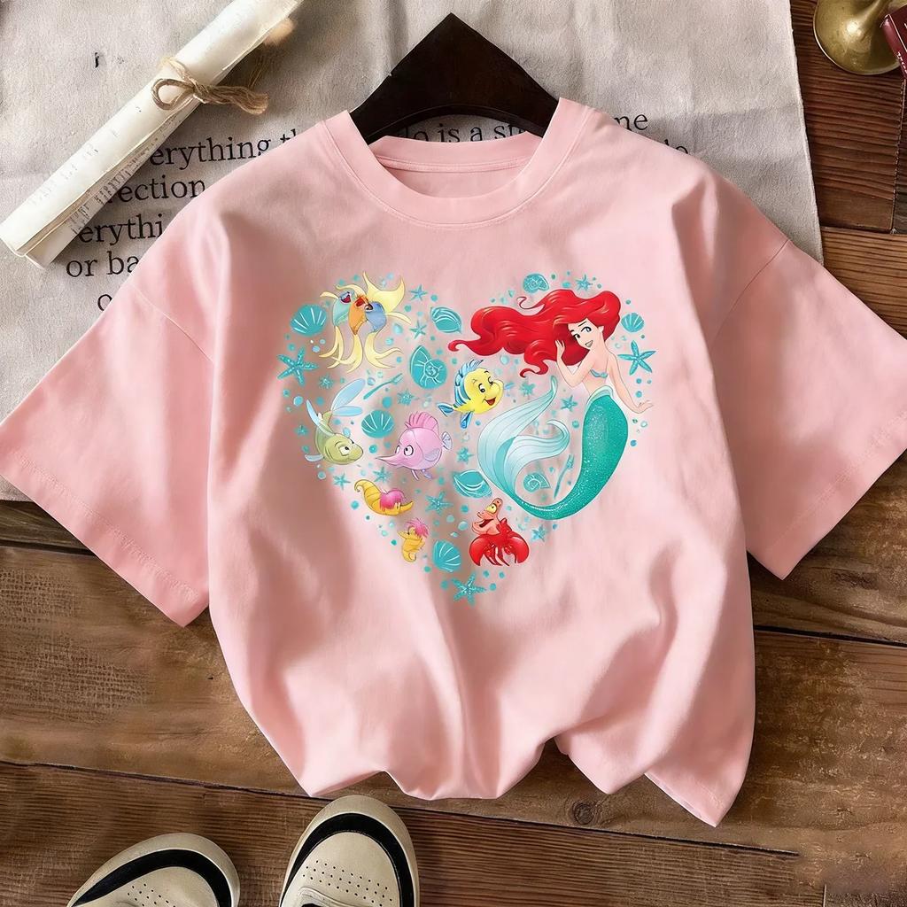 Summer Comfortable Loose Short Sleeve Kids Top Mermaid Girls Printed T-Shirt