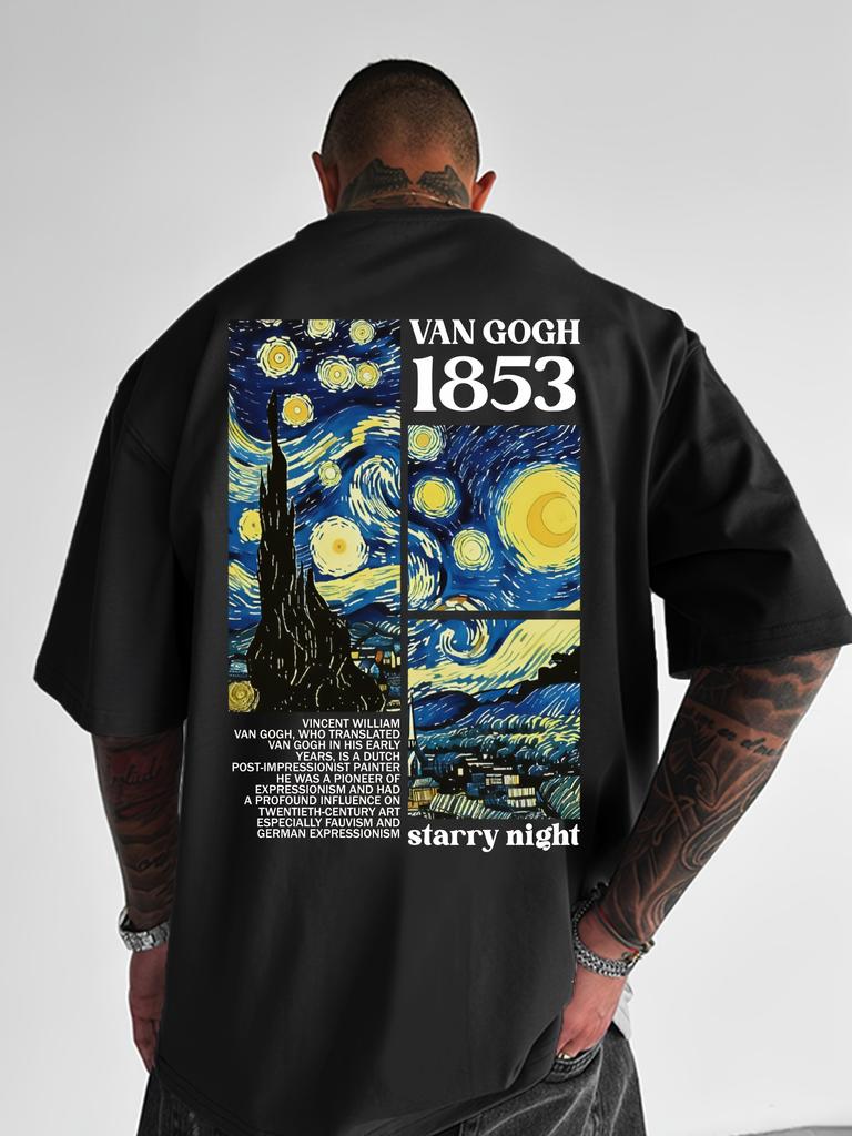 Adult Mens Tshirt Tribute Van Goghs Starry Sky 100 Cotton Comfortable Breathable Shortsleeved Versatile Family Daily Wear