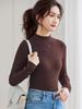 Women's Slimming Long-Sleeve German Velvet T-shirt, Solid Color, Versatile Autumn/Winter Fashion Top with Half-High Collar