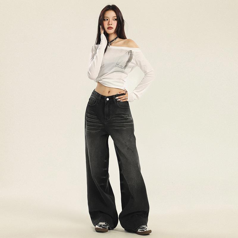 

Women s High-Waist Black & Gray Wide-Leg Jeans - Autumn 2024 Large