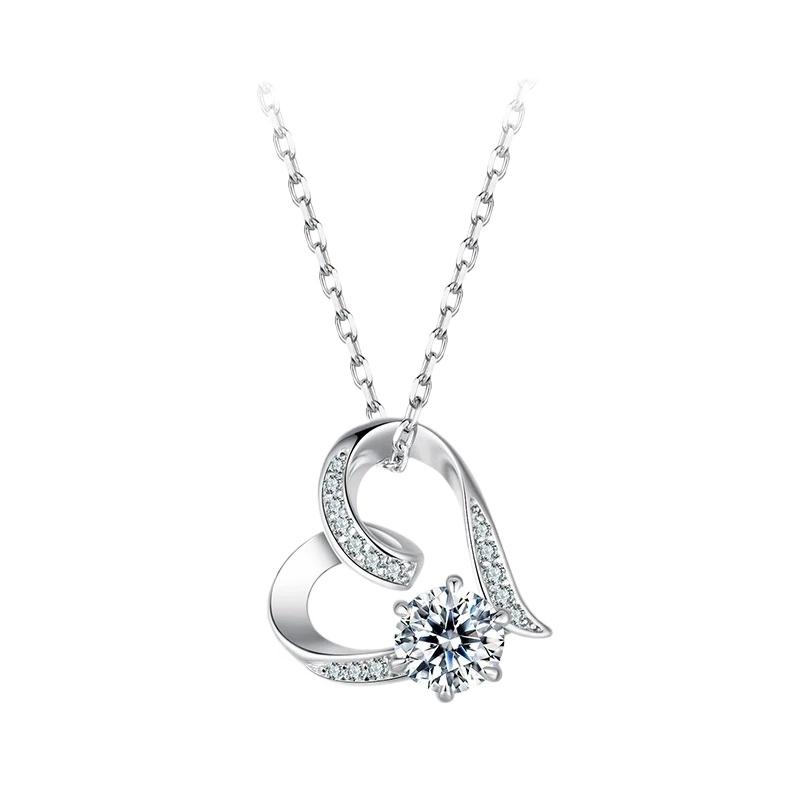 

Bisaer 925 Sterling Silver Forever Love Moissanite Necklace Delicate Lab Diamond Chain For Women Wedding Fine Jewelry