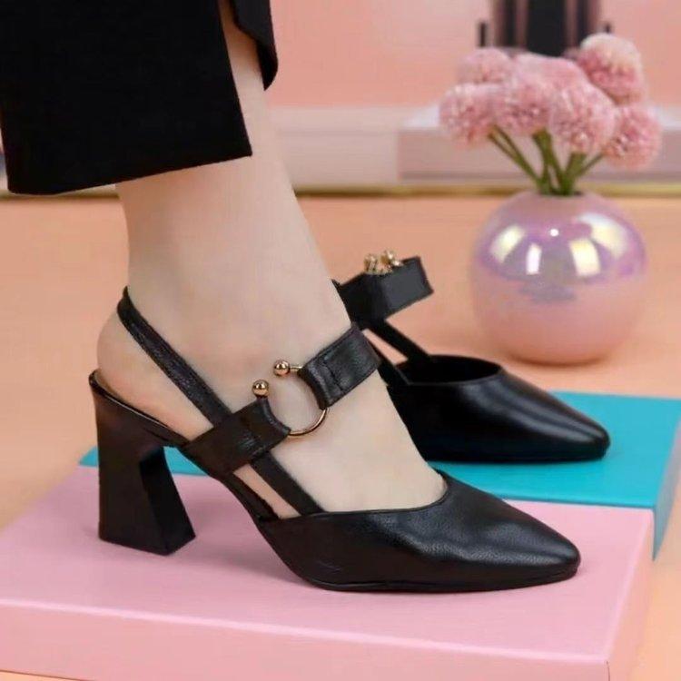 High-heeled Women's Shoes Leather Wine Glass Heel 2025 Spring New Pointed Temperament Foreign-style Medium-heeled Sandals Light