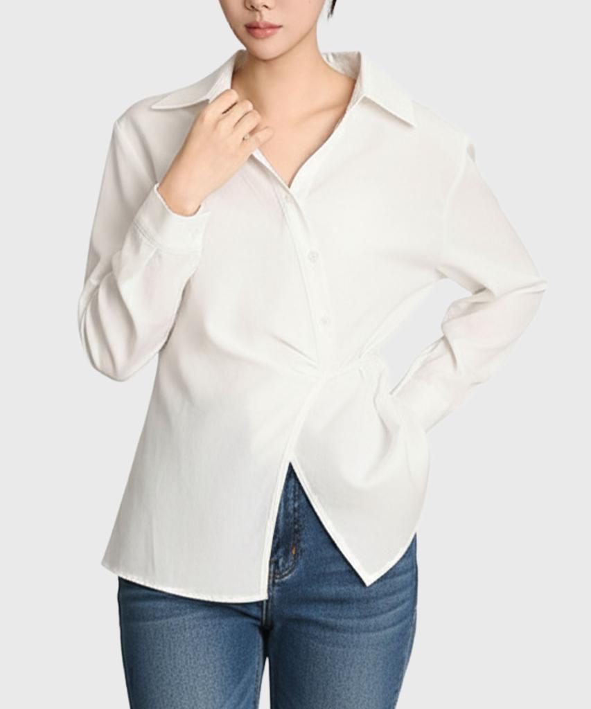 Keulleiseu Waist Side Ribbon Point Blouse_Blue