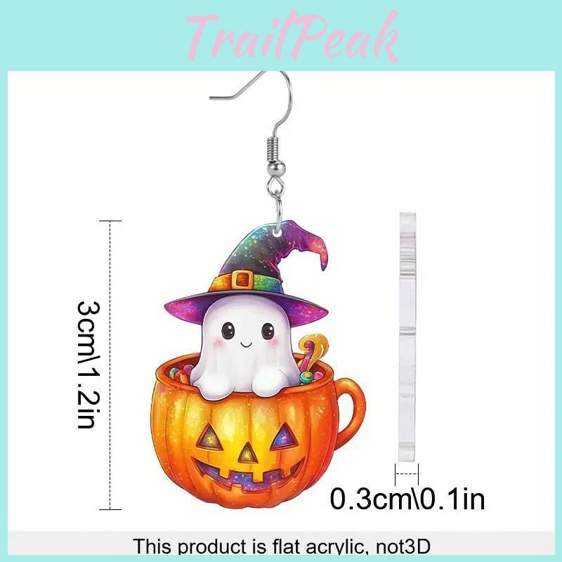 Ghost Halloween Themed Pumpkin Pot Pattern Women Acrylic Earrings Festival For