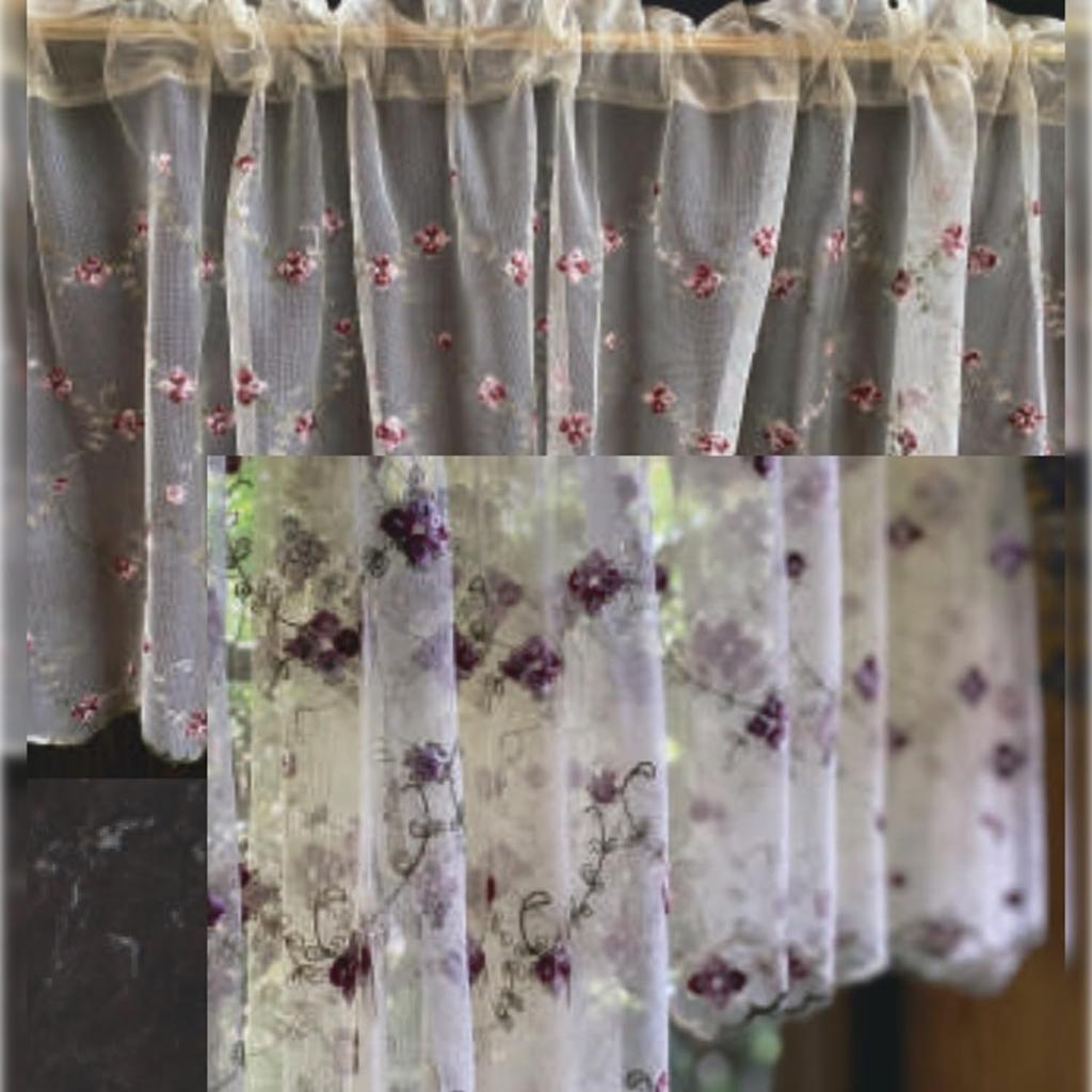 Vivienne Zasłonka Kawiarniana 60 x Beżowo-Żółta x Różowa Seria Petit Rose Garden Zasłona Haftowana WK0093U2 [Koronka 140cm]