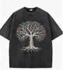 Vintage Tree of Life Graphic T Shirt Men Oversized Washed Black Tee Streetwear Casual Loose Short Sleeve Tops