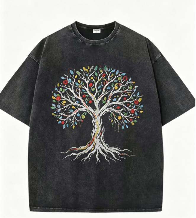 

Vintage Tree of Life Graphic T Shirt Men Oversized Washed Black Tee Streetwear Casual Loose Short Sleeve Tops S
