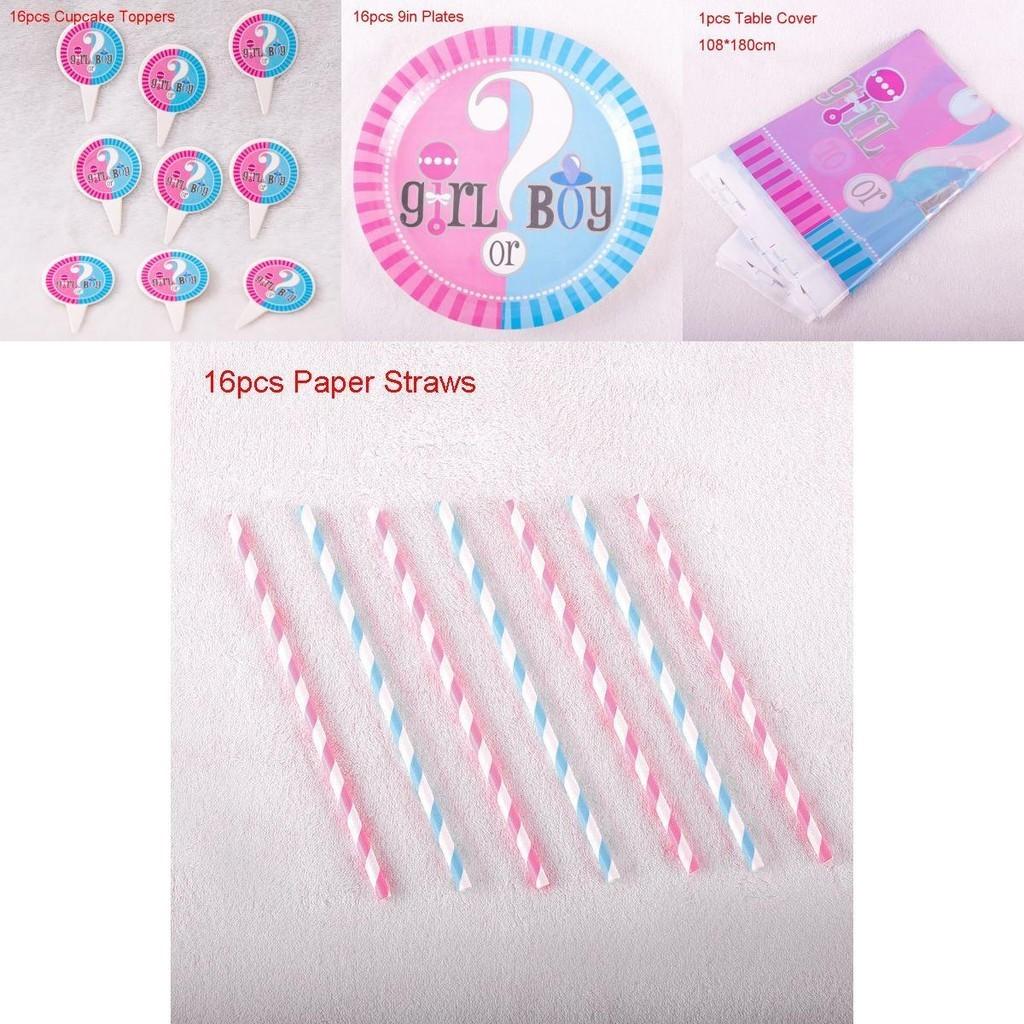 Elegant Baby Gender Reveal Party Decoration Boy Or Girl Disposable Tableware Set